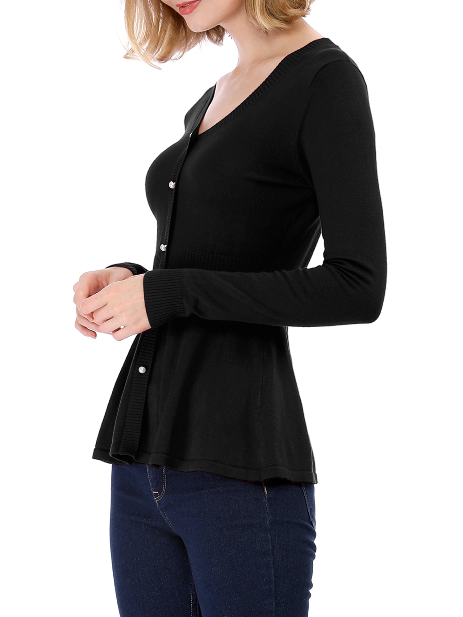 DARING DIVA Women's Peplum Top Smocked Long Sleeve Knit Sweater XL Black