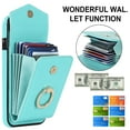 thumbnail image 3 of Mantto Wallet Case for iPhone 7 / iPhone 8 / iPhone SE 2020/2022, Card Slots Bag Magnetic Finger Ring Holder Kickstand Case with PU Leather Shockproof RFID Blocking Wrist Strap Handbag Cover,Mint, 3 of 9