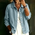 thumbnail image 2 of Women's Relaxed Fit Long Sleeve Turndown Collar Denim Button Up Cardigan Coat Jacket Comfy Versatile Spring Winter Outfits | CSEONE,Light Blue XL, 2 of 7
