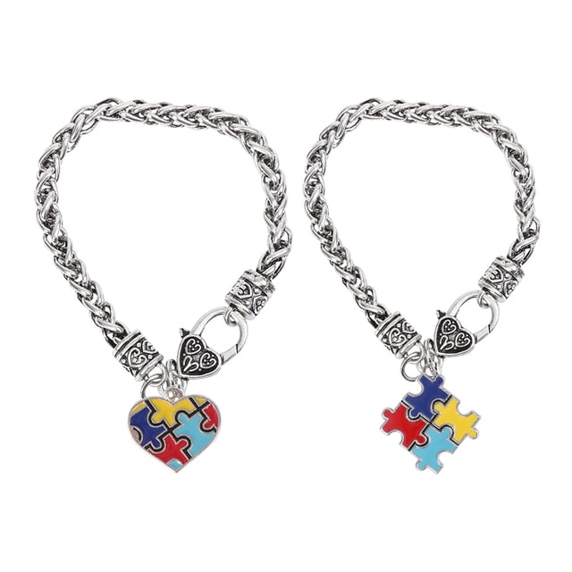 MasteelfCA 2pcs Autism Charms Creative Jigsaw Puzzle Autism Hand Chains Zinc Alloy Autistic Bracelets
