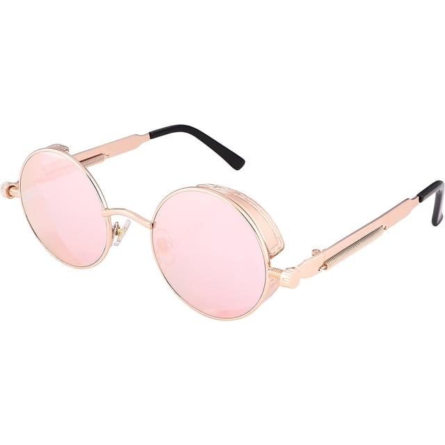 FEISEDY Retro Gothic Steampunk Sunglasses Round Metal Frame Punk Circle Inspired Shade Men B1857