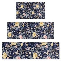 Pioneer Flower Floral Print Pattern Kitchen Rugs Sets Of 3,Kitchen Runner Rugs Non Skid Washable,Decorative Kitchen Floor Mats for Kitchen,Sink,Laundry,17"x30"  17"x47"   17"x59"