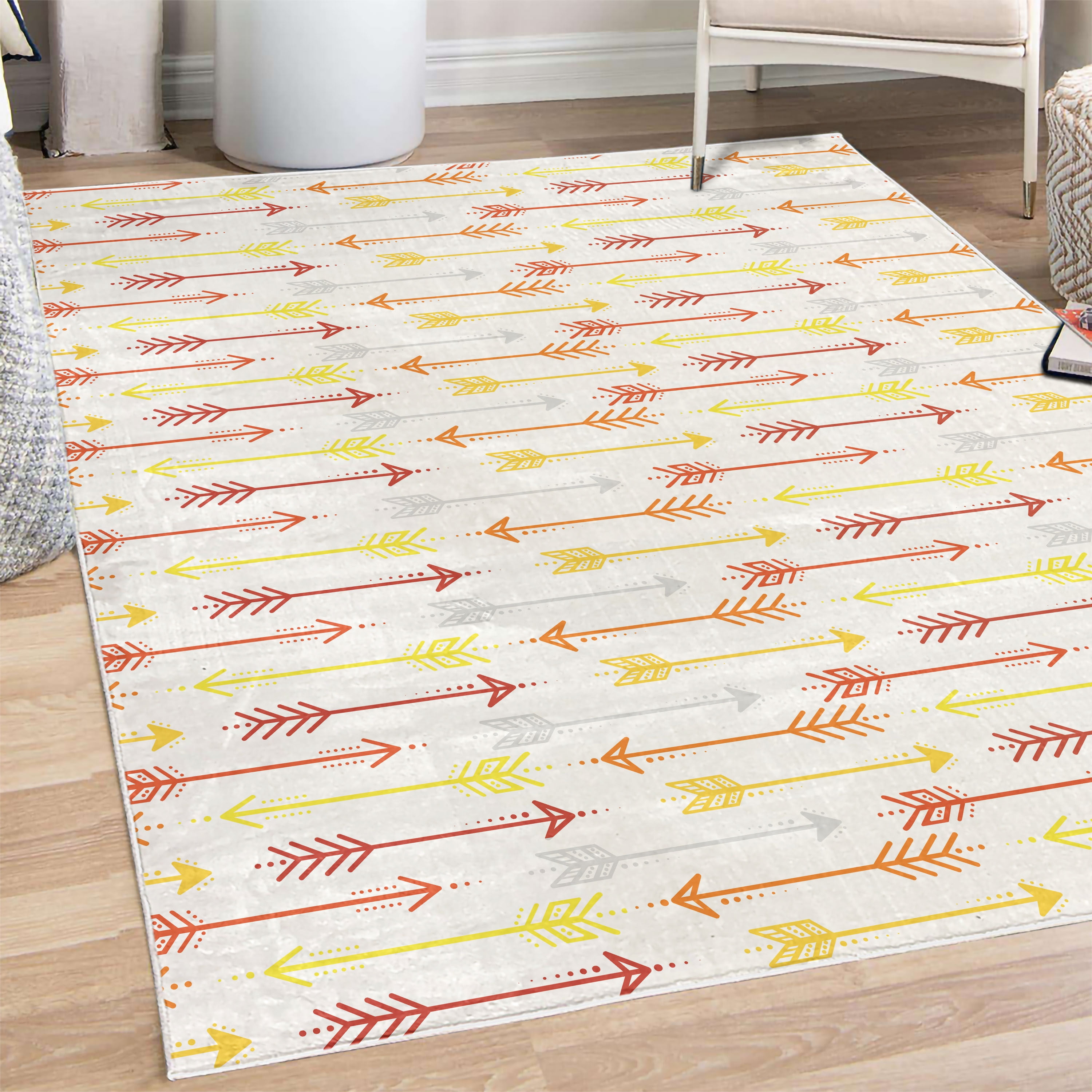 Boho Decorative Rug, Retro Arrow Pattern in Horizontal Line Heading to ...