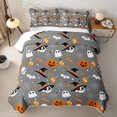 thumbnail image 2 of Homewish Spooky Halloween Themed Twin Quilt Set,Witch Hat Skull Pumpkin Candy Pattern Twin Coverlet Set,Gray Black,2-Piece, 2 of 7