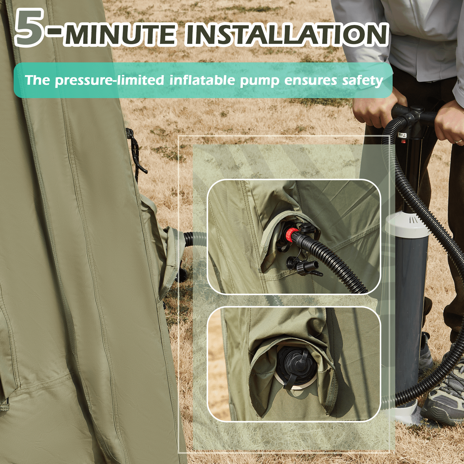 EROMMY 12'x16' Inflatable Tent, Large Blow Up Tent for Camping, 4 Season Waterproof 600D Oxford Glamping Tents with Clear Skylight, Pump & Stove Jack
