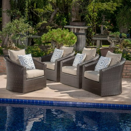 Red Barrel Studio Dierdre Modern Outdoor Wicker Swivel Club Patio Red Barrel Studio Dierdre Modern Outdoor Wicker Swivel Club Patio Chair With Cushions Set Of