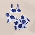 thumbnail image 5 of Girls Bathing Suits Size 14-16 V-Neck Floral Print 3 Piece Bathing Suits Breathable 3 Piece Bathing Suits for Summer Vacation,C-Blue,130(6-8 Years), 5 of 7