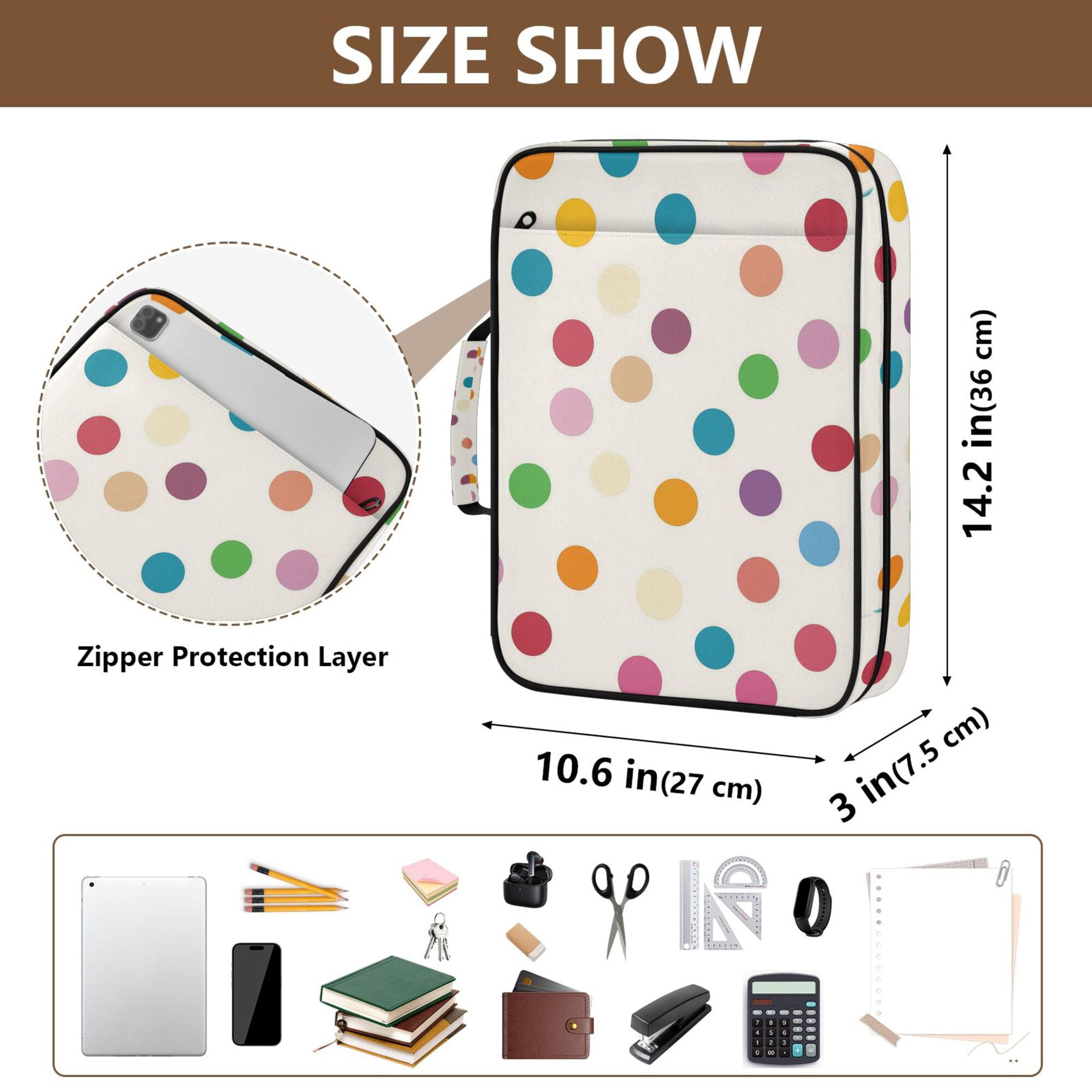 FORMRS Accordion File Folder A4 Size 7-Pocket Expanding Document Organizer Bag with 3 Ring Binder, Polka Dot