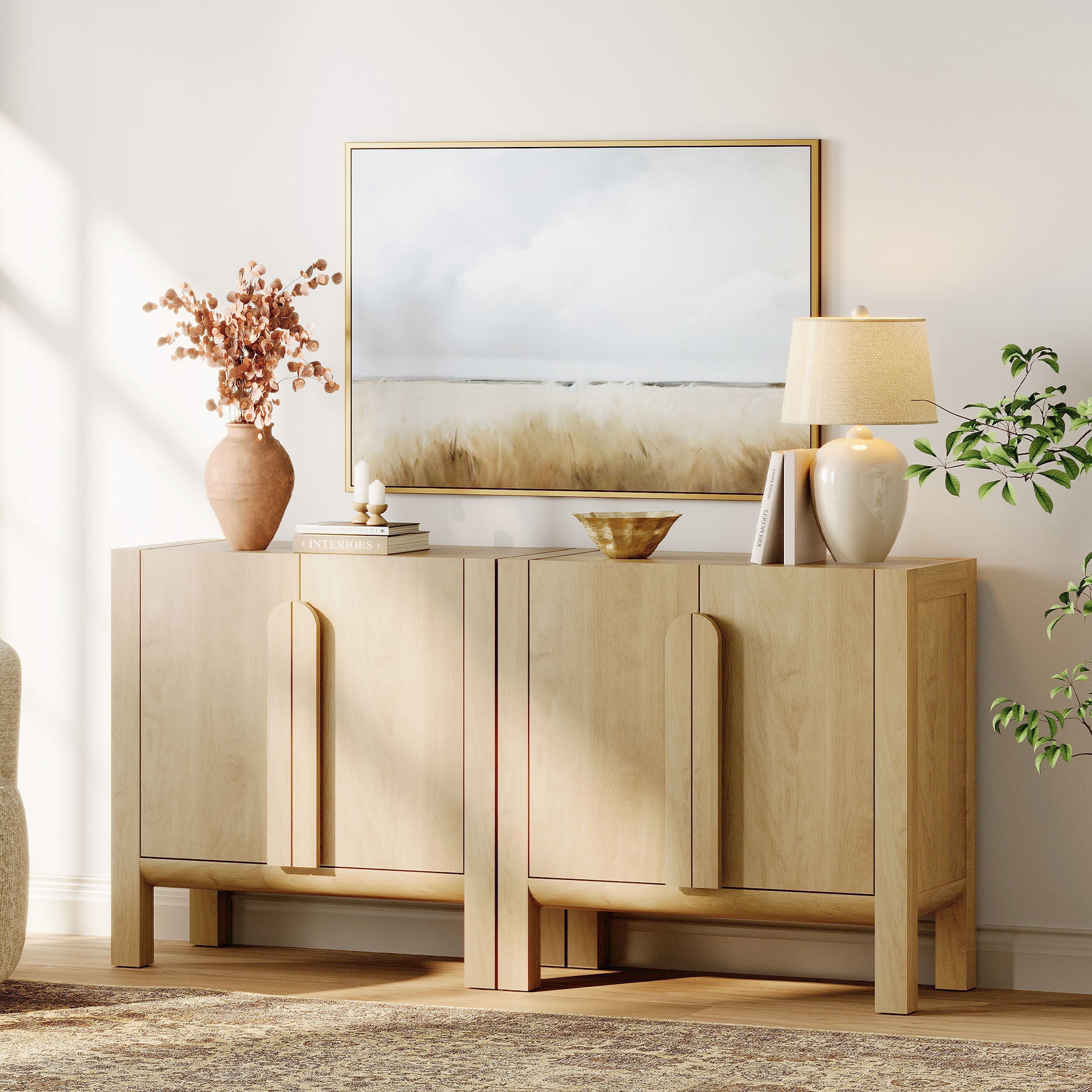 63" Mid-Century Modern TV Stand with Storage, Entertainment Center with 4 Doors and Adjustable Shelves,Wooden TV Console for Living Room