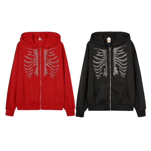 Sweat à Capuche Zippé pour Femmes Acrylique Automne Manches Longues Pull Mode Décontracté École Bureau Voyage Rouge m