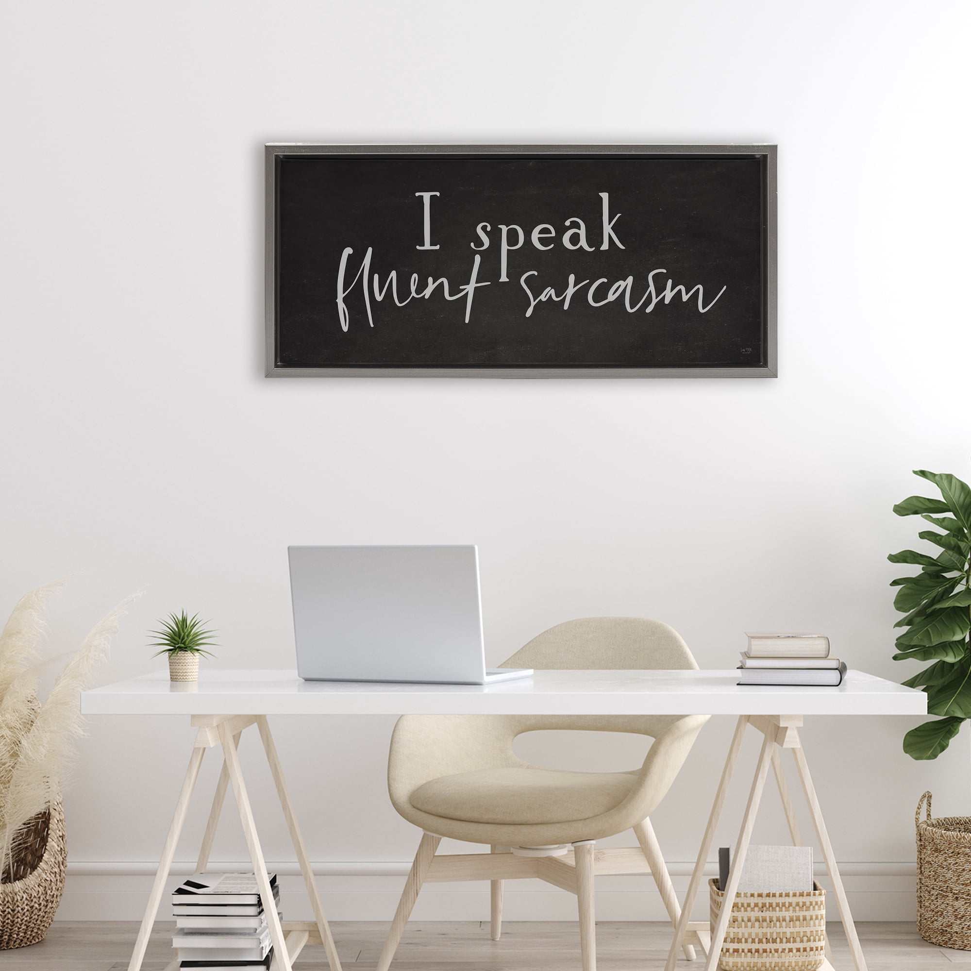 Stupell Industries Fluent Sarcasm Sassy Quote Gray Framed Floater Canvas Wall Art, design by Lux + Me Designs