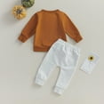 thumbnail image 4 of WIBACKER Infant Boy Girls' Wave Letter Sweatsuit 2Pcs Toddler Kids Long Sleeve Crewneck Tops Pants Pumpkin Halloween Outfits, 4 of 8