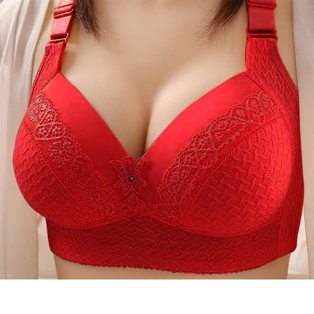 Clearance! Weikingp Bras for Women Women S Bra Large Size Thin Underwear Back No Gathering Upper Pair Milk Bra No Underwire Plus Size Lingerie Plus Size Lingerie Red A