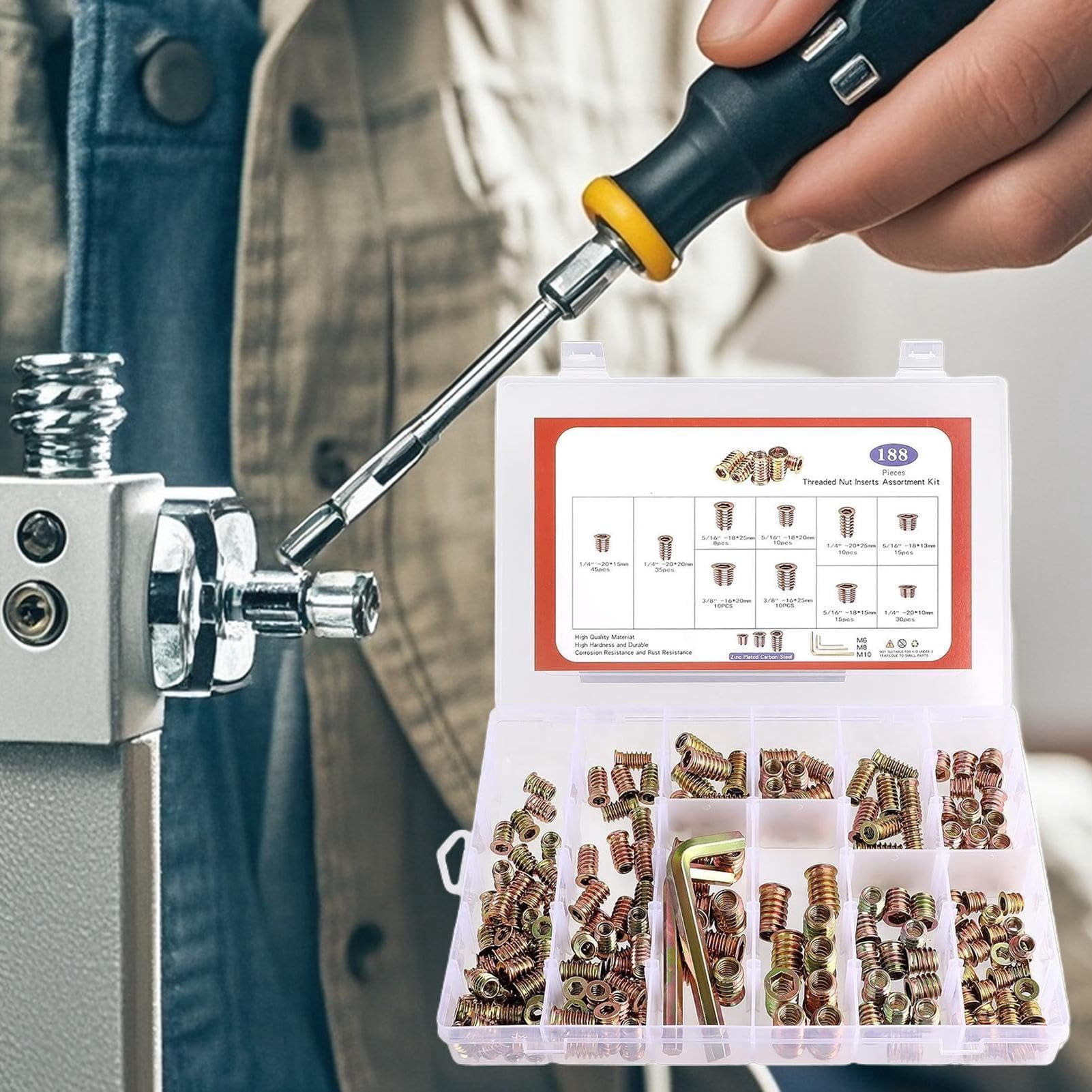 Wood Threaded Insert Socket Fastener Set Hex Wrench Spanner for Furniture Woodworking Craft (A)