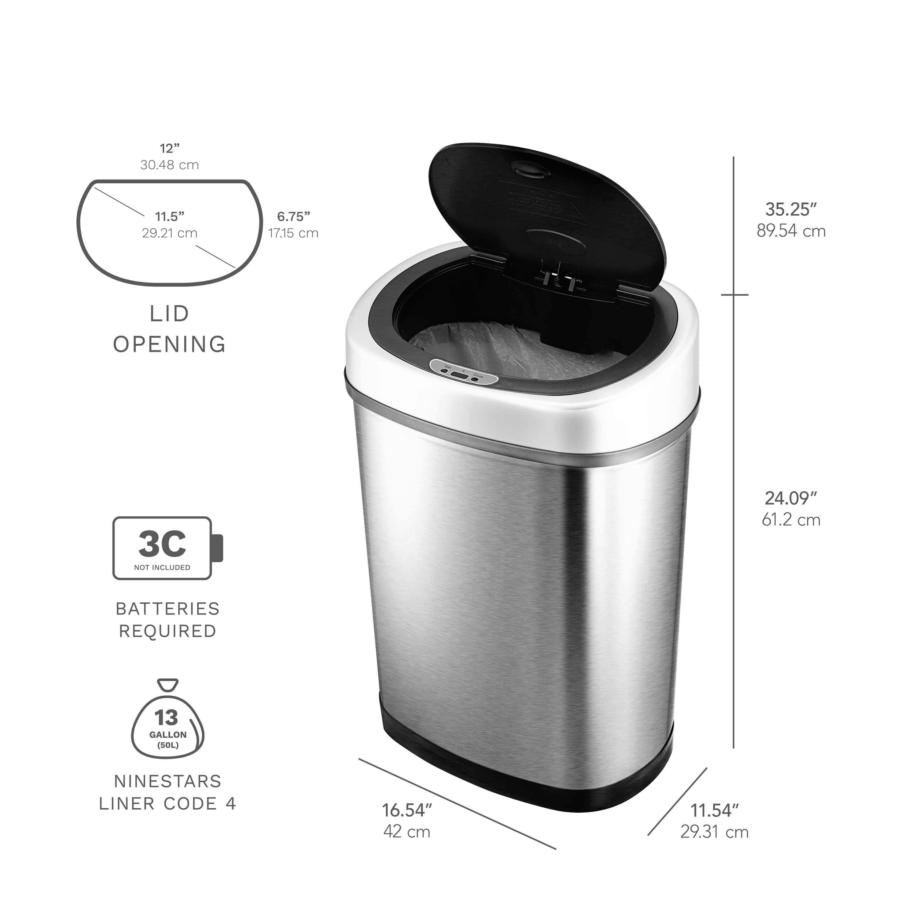 NINESTARS Automatic Infrared Trash Can - Stainless Steel