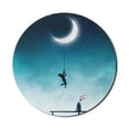 thumbnail image 1 of Fantasy Mouse Pad for Computers, Boy Climbing to the Moon Rope and Girl on Bench Love Romance Art, Round Non-Slip Thick Rubber Modern Gaming Mousepad, 8" Round, Teal and White, by Ambesonne, 1 of 2
