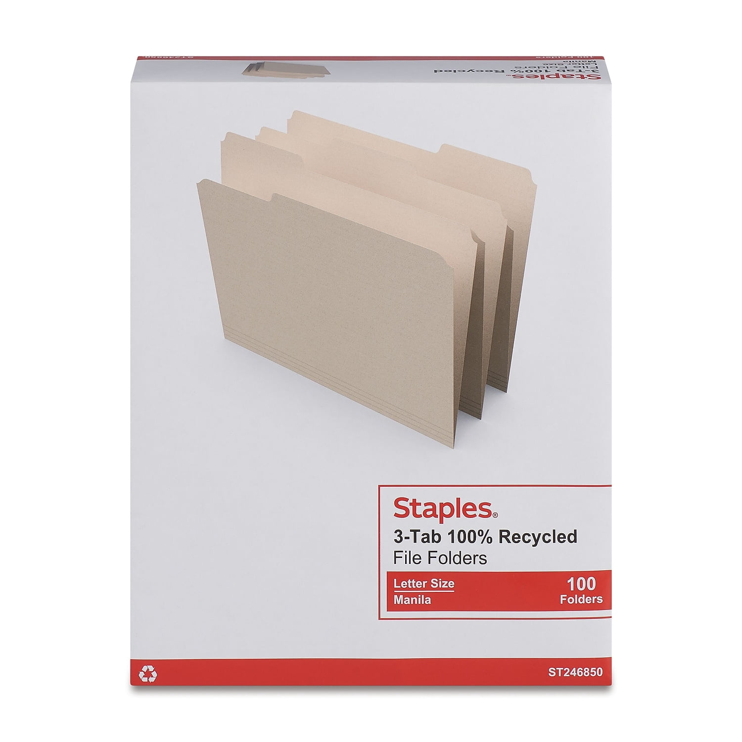 MyOfficeInnovations 100% Recycled Manila File Folders Letter 3-Tab 100/Box (246850)