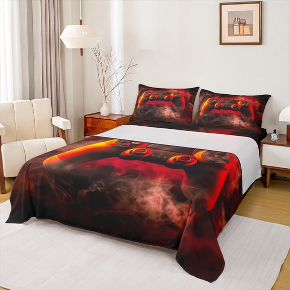 Castle Fairy Children Gradient Video Game Twin Sheet Sets,Black Red Ombre Bedding