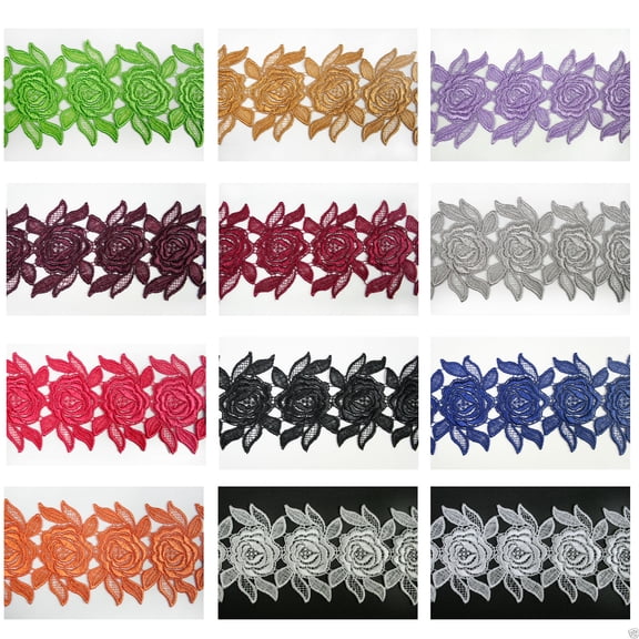 3" White Black Ivory Red 12 Colors Rose Floral Venice Lace Trim Guipure By Yard