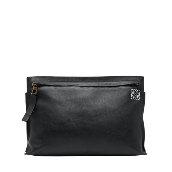 Pre-Owned LOEWE Anagram T-Pouch Clutch Bag in Black Leather for Women (Good)