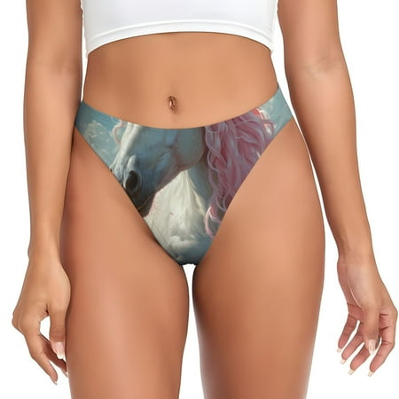 Sigee Flower White Horse (2) for Women s G-String Panty  Low Rise  Soft Lace Perfect for Everyday Wear or Special Occasions-Large