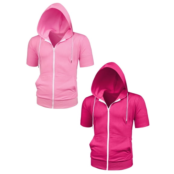 NOMADIC NOOK Men's Solid Color Zipper Short Sleeves Hoodies Sweatshirt 2 Pack