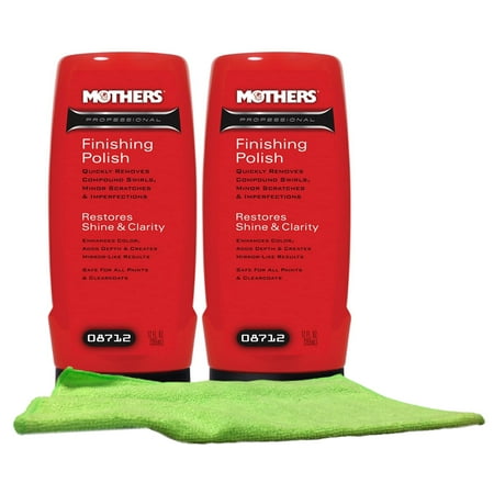 Mothers Professional Finishing Polish (12 OZ) Bundle with Microfiber Cloth