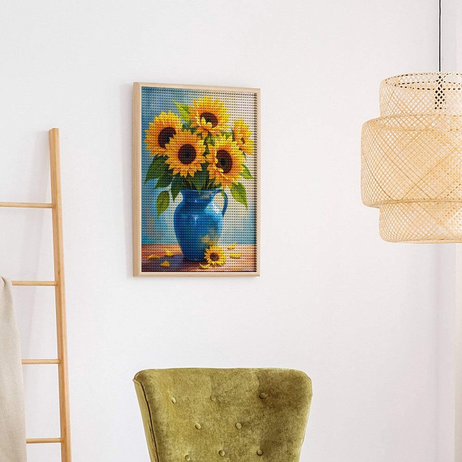 Diamond Art Kits for Adults - Sunflowers In Blue Vase 5d Diamond Painting for Adults, Diamond Art for Adults Beginners, Frameless Diamond Painting Kits for Adults for Home Wall Decor