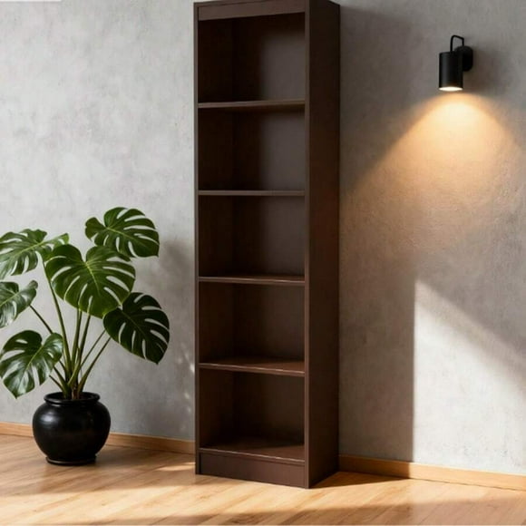 Apartment-Sized 5-Shelf Bookcase - Narrow Profile Fits Small Spaces, Smart Storage Solution For Books & Collections, Streamlined Design