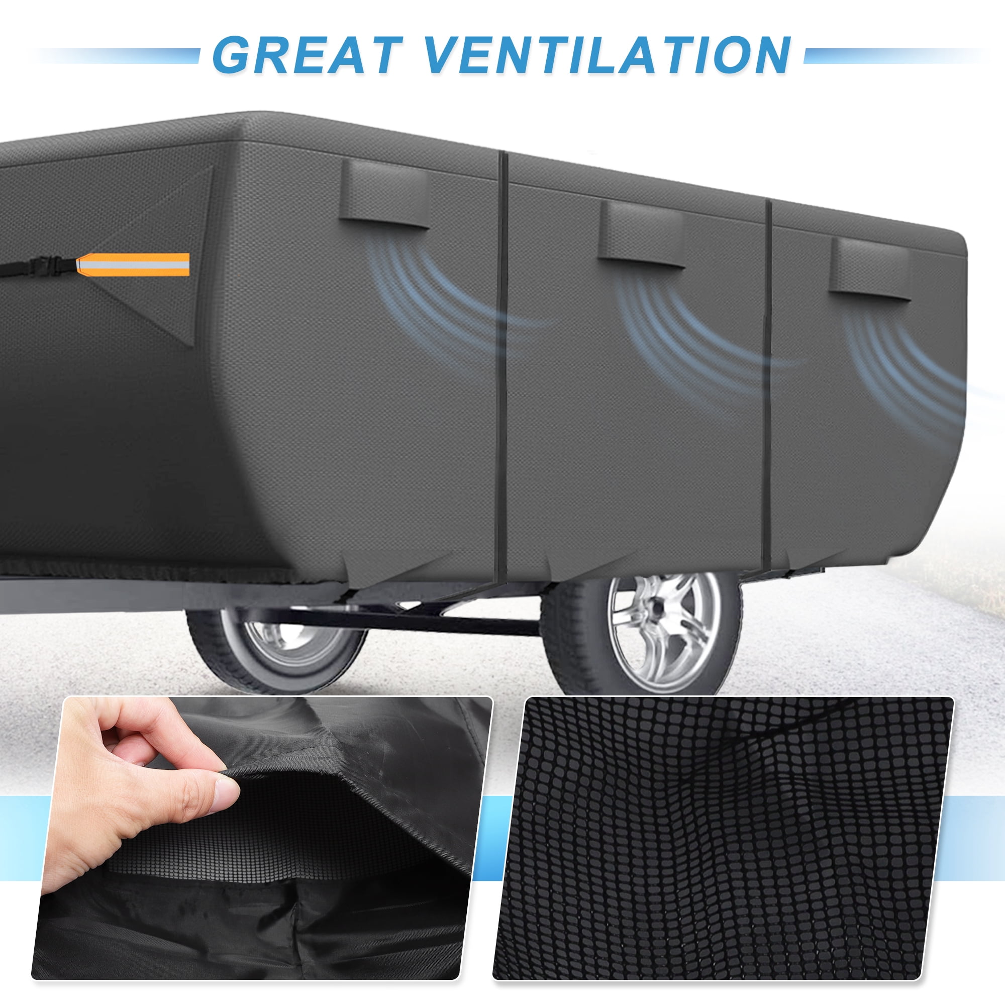 Unique Bargains Pop-up Camper Trailer RV Cover with Straps Vents Black 208" x 86" x 43"