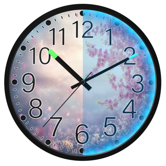 Ryvnso Peach Floral Sunset 12 Inch Night Light Wall Clock Silent Battery Operated Luminous Clocks