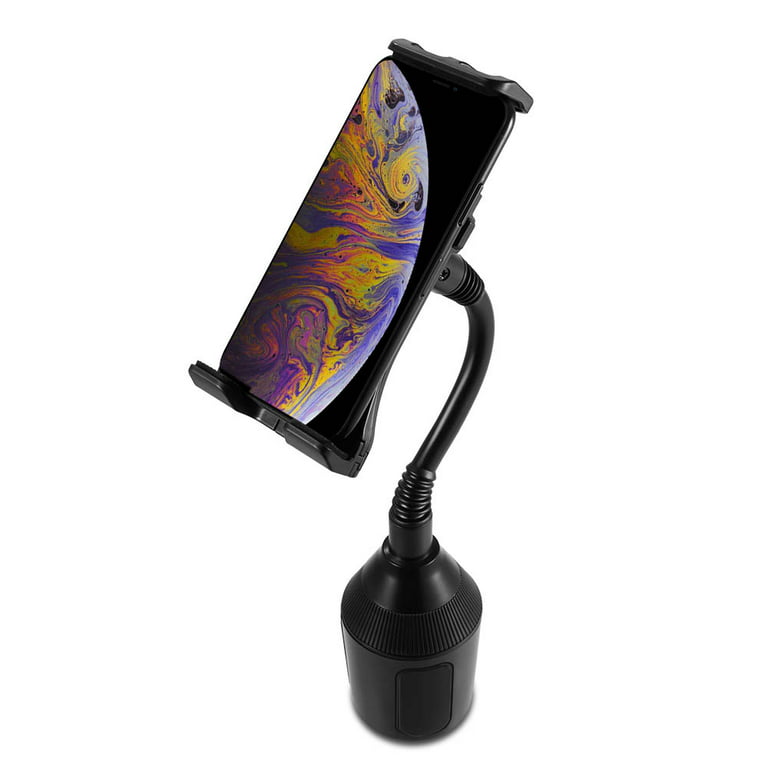 Universal Cup Holder Car Mount Gooseneck with Long Adjustable Arm Flexible and Rotatable Cradle Fit 7 inch to 10.2 inch Cell Phone Tablet GPS Stand