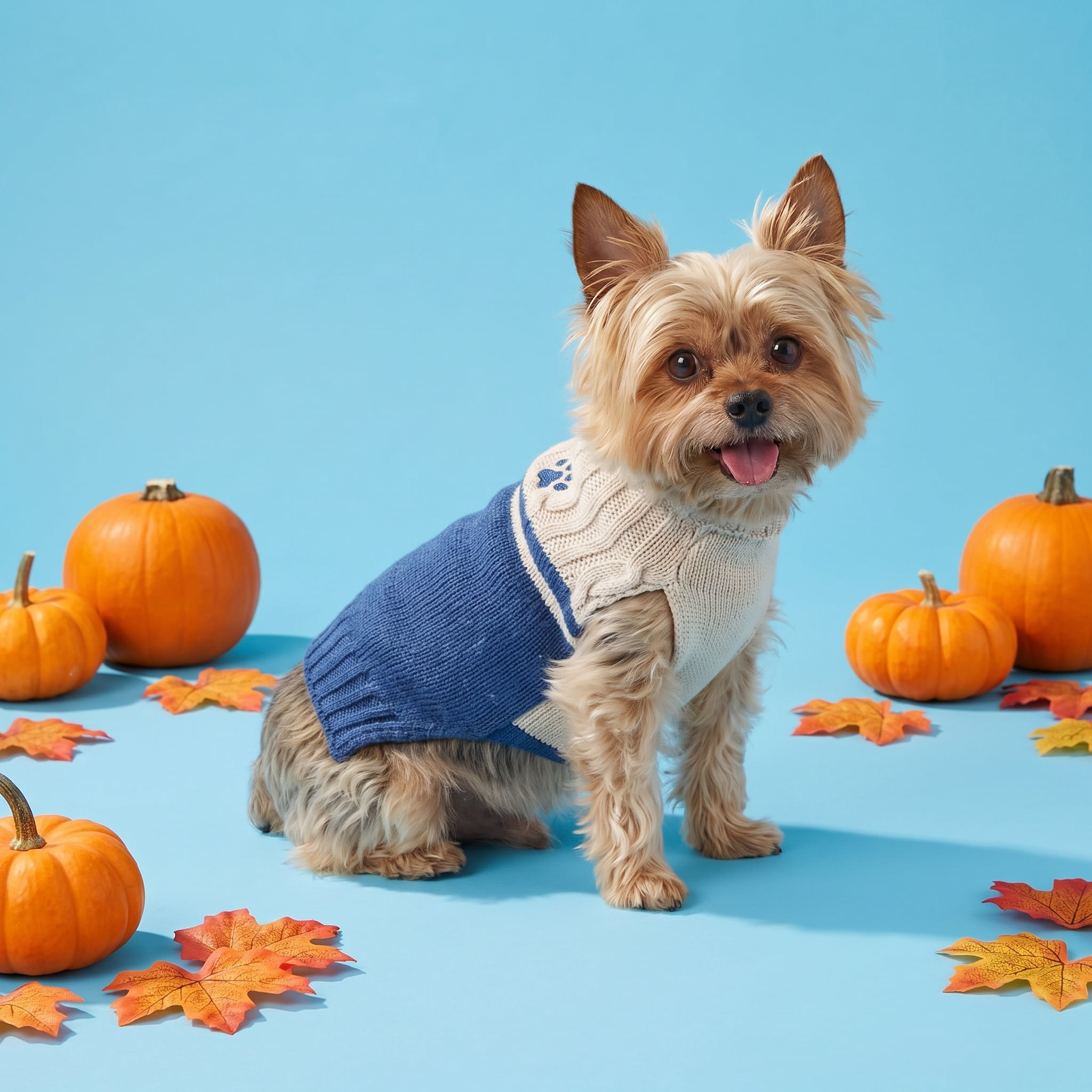 Vibrant Life Cable Knit Sweater for Dogs and Cats, Paw Print, Cream and Navy, XS
