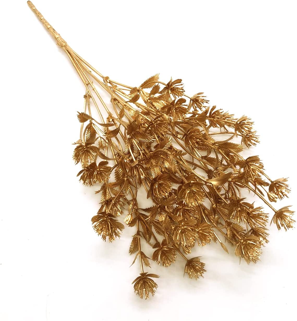 Morttic Artificial Golden Baby Breath Flowers, Plastic Fake Gypsophila Flower for Indoor Outdoor Christmas Wedding Home Party Table Arrangement Decoration DIY Planter Filler Gold Leaves Decor - 3 Pack
