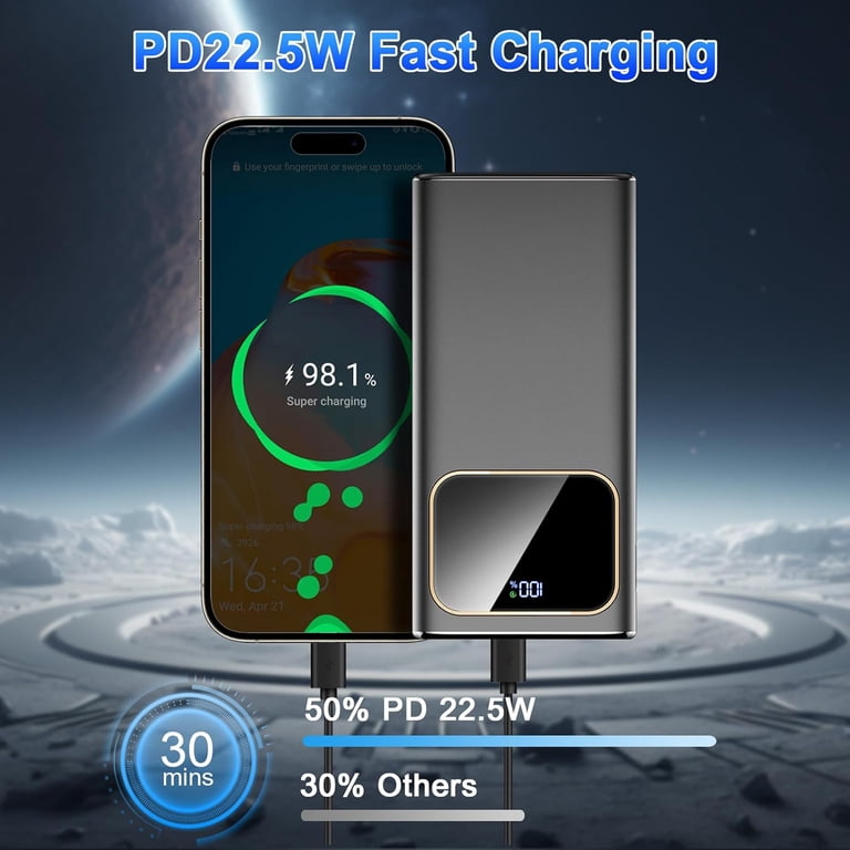 Power Bank 60000mAh Ricarica Rapida 22.5W – 4 Uscite E 3 Ingressi, Display LED E Luce Torcia, Per IPhone, Samsung E Altri