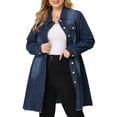 thumbnail image 2 of Unique Bargains Juniors' Plus Button Down Long Sleeve Denim Outerwear Jacket 4X Dark Blue, 2 of 6