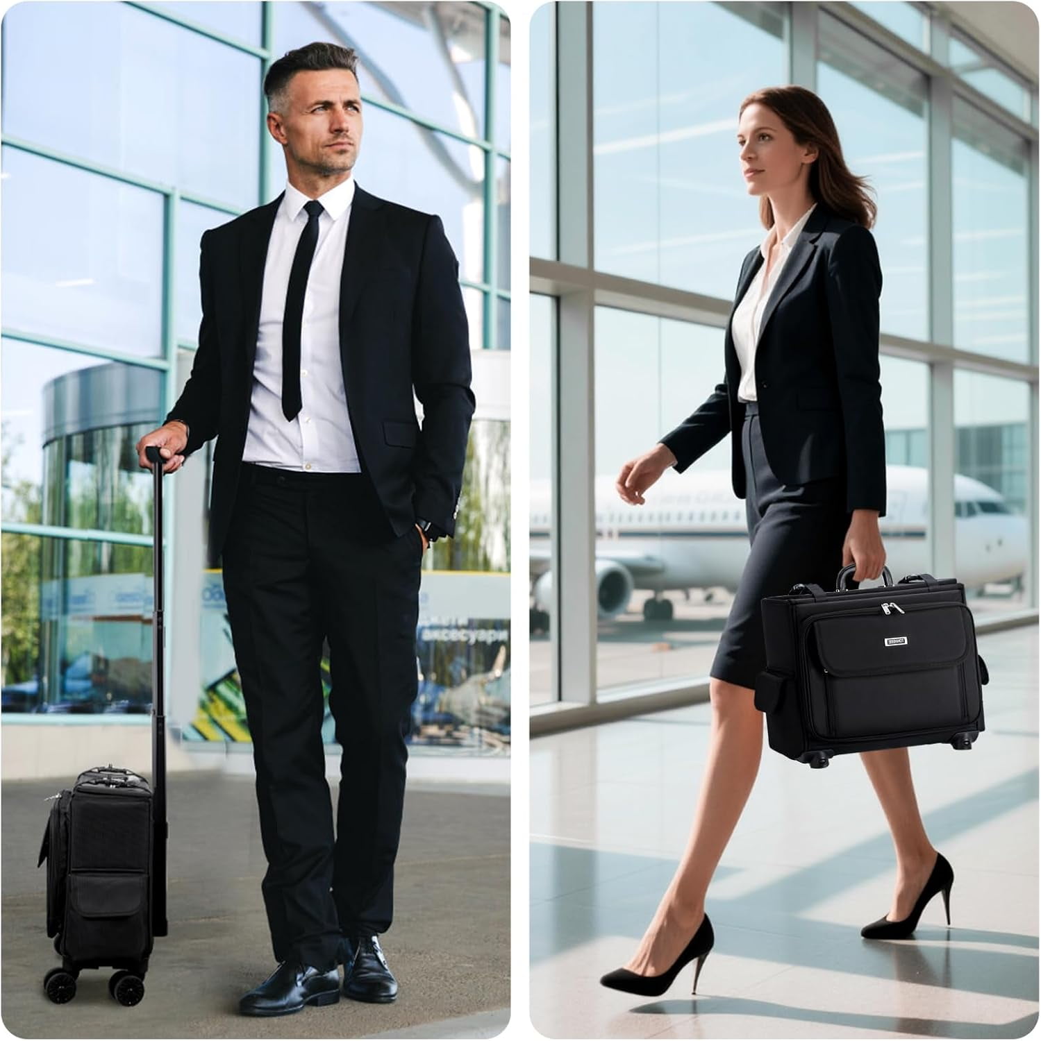 Rolling Laptop Bag 15.6 Inch (M Size) Rolling Laptop Briefcase on Wheels Computer Bag Laptop Case for Work Travel Business Men Women, Black