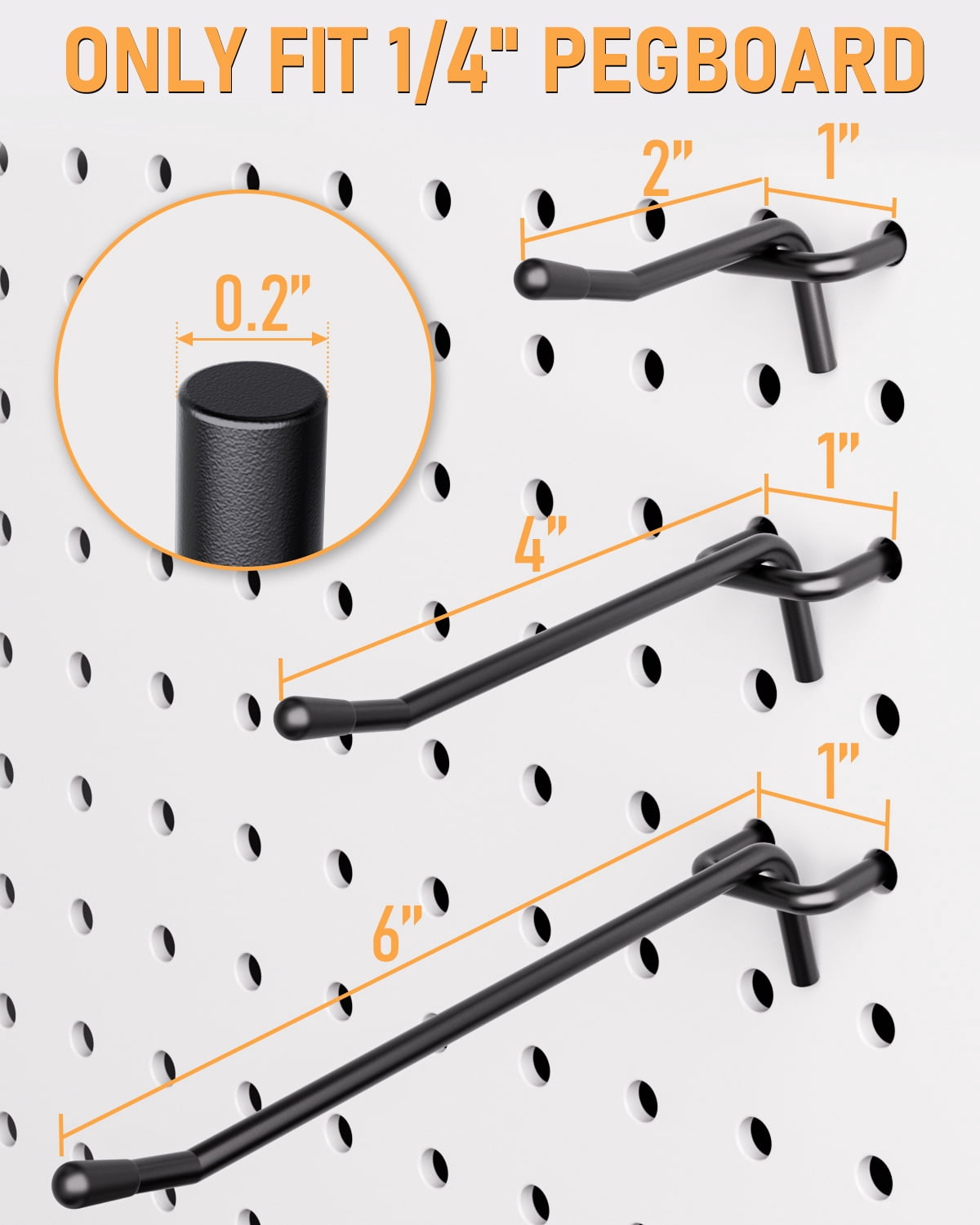 INCLY 60 Pack 2/4/6 Inch Black Pegboard Hooks, Heavy Duty Peg Board Shelving Hooks Accessories, Peg Board Tool Hangers Fit for 1/4" Pegboard Hanging Tools Garage, Craft Organizing, Kitchen, Store