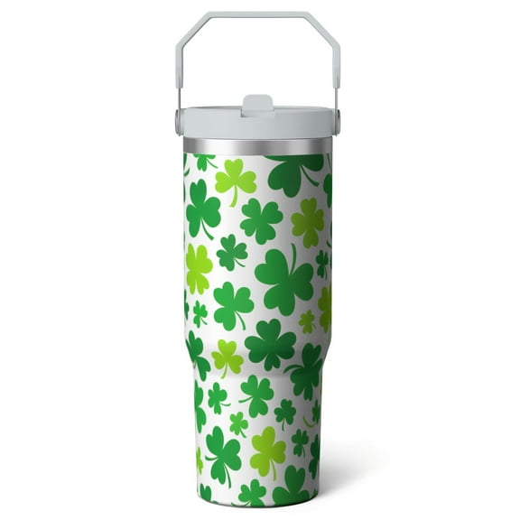 1pc Shamrock 30oz Tumbler with Straw & Handle - Insulated Stainless Steel Cup | Holiday Gift for Man Women (Christmas, Valentine's, Birthday)