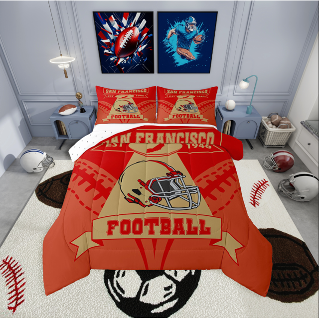 Erosebridal Ensemble de Literie de Sport Football pour Lit Simple, Couette à Rayures Géométriques, Décorative pour Chambre d'Enfant, Réversible, Légère, 2 Pcs