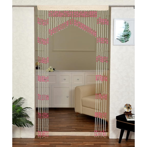 Artificial Fengsui Stylish Beads Door Hanging Curtain- Polyvinyl Chloride Curtain for Living Room, Home Decorations, Pooja Room, Room Divider (Pack of 1) Curtain (Half Door 7 Ft Long) Pink