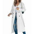 thumbnail image 3 of Women'S Double Breasted Long Trench Coat Windproof Classic Lapel Slim Overcoat with Belt White XXL, 3 of 9