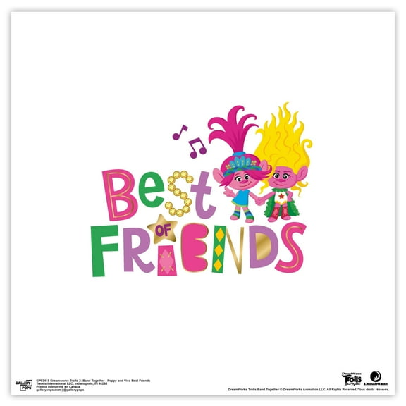 Gallery Pops Trolls Band Together - Poppy and Viva Best Friends Wall Art, Unframed Version, 12" x 12"