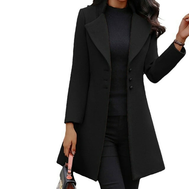 Chaqueta para mujer, chaqueta de entretiempo elegante, abrigo de lana para mujer, cálido, manga larga, monocolor, gabardina de negocios, solapa, abrigo de lana, parka, chaqueta con botones