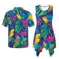 thumbnail image 2 of Psesaysky Colorful Palm Leaves Print Sleeveless Womens Tank Dress or Mens Short Sleeve Shirts Beach Sundress with Pockets Vacation Aloha Shirts Couples Matching Hawaiian Outfit, 2 of 7