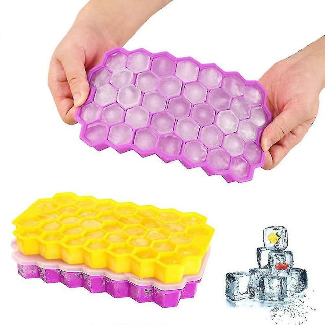 Paquete de 2 bandejas de silicona para cubitos de hielo, 37 compartimentos, molde para cubitos de hielo con tapa -8262307927073 morado amarillo