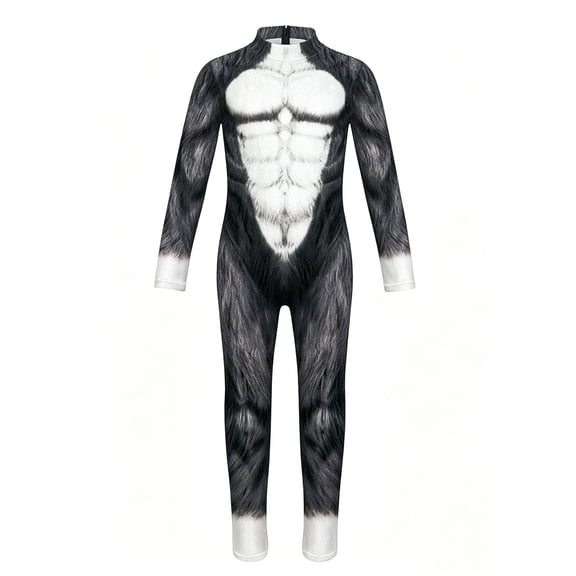 2026 Kids Animal Themed Stretch Bodysuit, Full Length Printed Jumpsuit for Boys Girls Halloween Holiday Wear