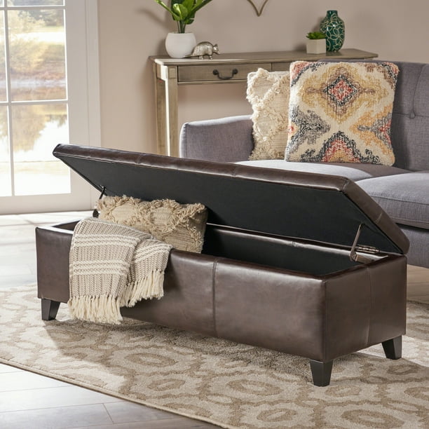 Abby Brown Faux Leather Storage Ottoman Walmart