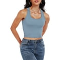 thumbnail image 5 of Cadmus 5 Pack Crop Tank Top for Women Ribbed Dry Fit Gym Shirts Racerback Yoga Tank Top Undershirts, Beige - Brown / Light Blue / Bright Red / Coffee Color / Black,#02,X-Large, 5 of 9