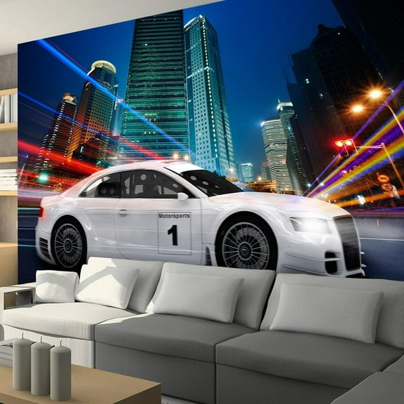 Tiptophomedecor Hobby Wallpaper Wall Mural - Sporty White Car